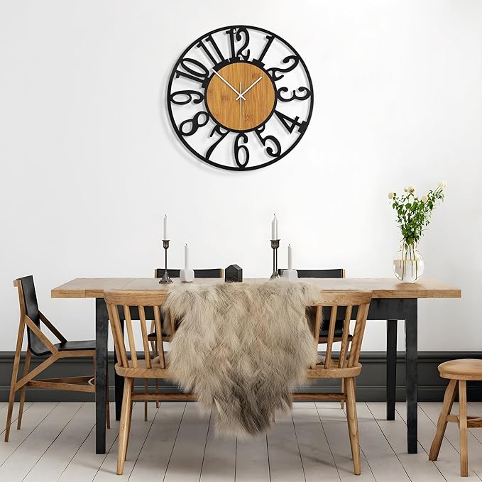 Large Wall Clock for Living Room Decor, 24 Inch Non Ticking Silent, Battery Operated Modern Vintage Oversized Wall Clock for Bedroom Kitchen