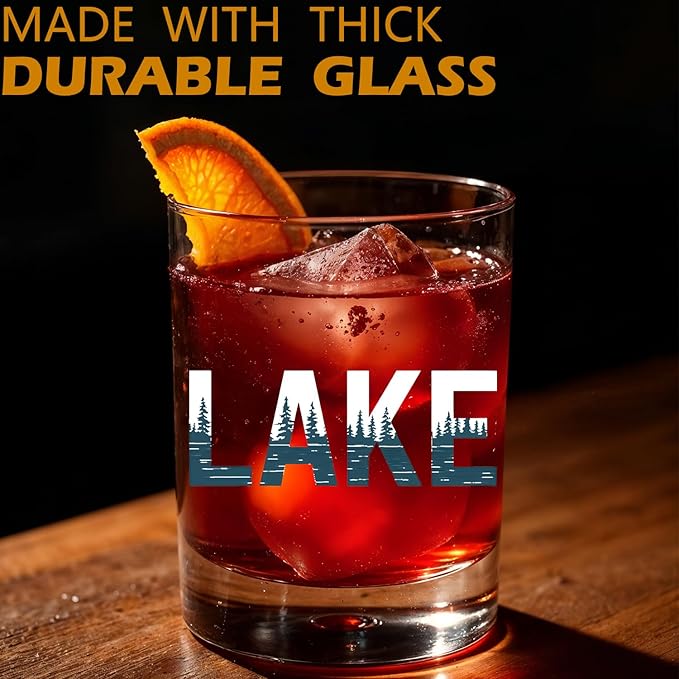 Lake Lovers Gifts Old Fashioned Whiskey Glasses, Like Life Gifts, Lakehouse Owner Gift 10 oz Rocks Barware Cup for Cocktail Drinks Scotch Bourbon Liquor