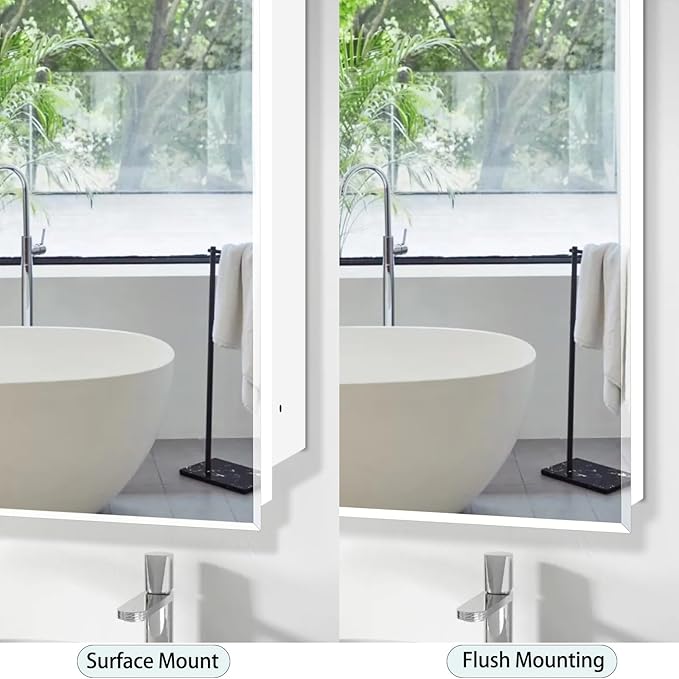 Medicine Cabinet with Mirror 16x26 inch, Recessed Medicine Cabinet or Surface Wall Mount Plastic Bathroom Cabinets with Removable Shelves, Beveled Edge Mirror Cabinet