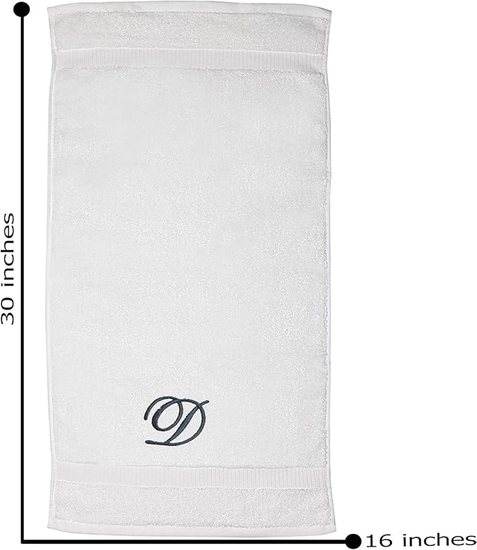 White Monogrammed Hand Towels for Bathroom - Luxury Hotel Quality Personalized Initial Embroidered Towel for Powder Room, Spa - GOTS Organic Certified - Set of 2 Dark Gray Letter D
