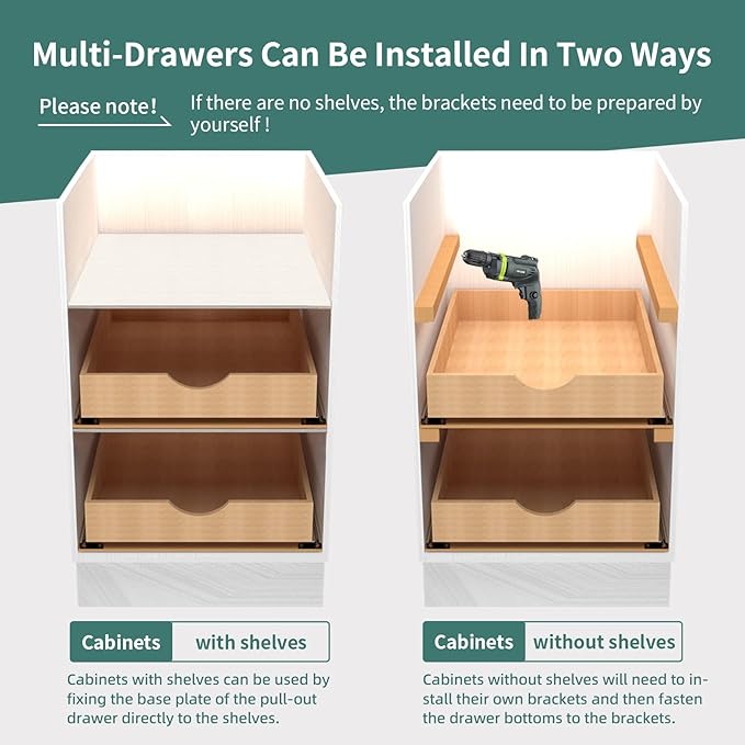 Fully Assembled Pull Out Cabinet Drawer, Wood Pull Out Cabinet Organizer, Soft Close Slide Out Pull Out Drawers for Kitchen Cabinets, Fast and Easy DIY Installation, 18”W x 21”D