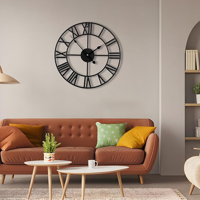 30inch/76cm Extra Large Wall Clock for Bedroom Living Room Battery Operated Big Metal Decorative Analog Silent Giant Non Ticking Clocks Room Wall Decor (Iron Roman Numerals, 30 inches)