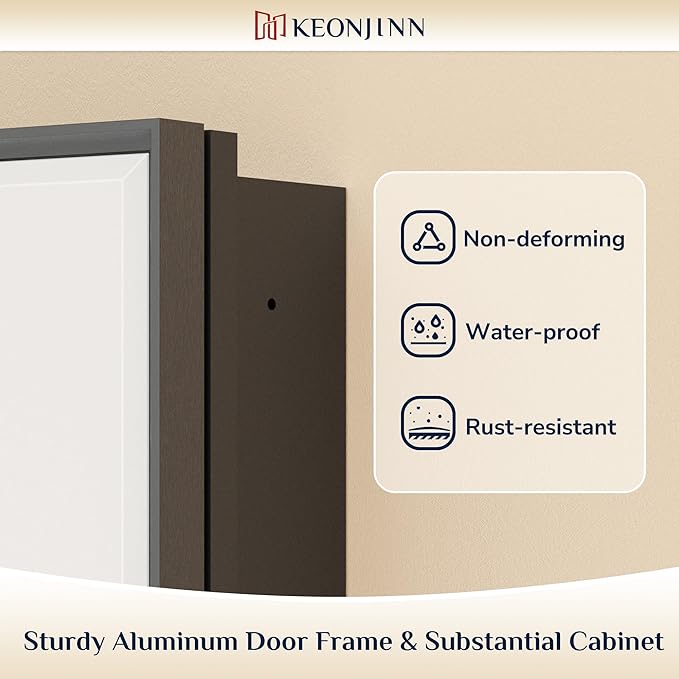 Keonjinn 24” x 30” Black Bathroom Medicine Cabinets with Mirror Recessed or Surface Wall-Mounted Aluminum Alloy Metal Framed Beveled Bathroom Mirror, Large Single Door Farmhouse Storage Cabinet Mirror