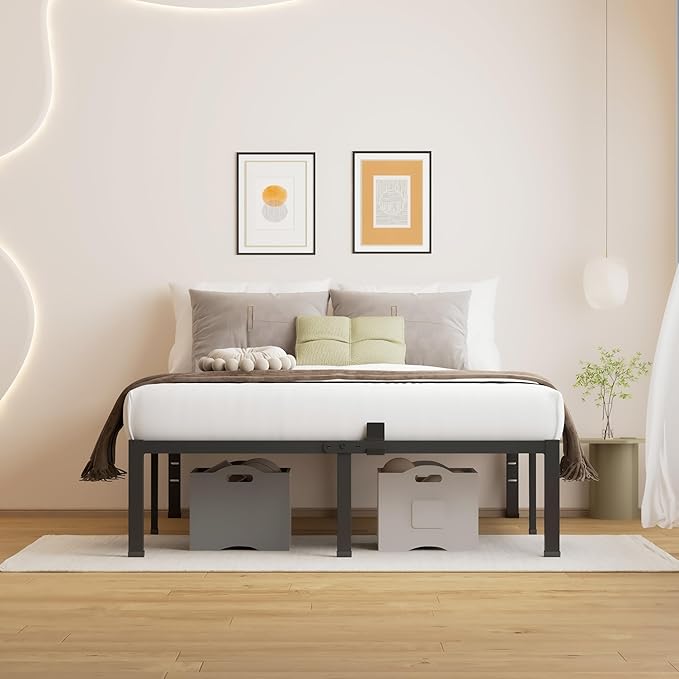 MAF Full Size Bed Frame 14 Inch Heavy Duty Metal Platform BedFrame with Black Steel Slat Support Noise Free Full-Bed-Frame, No Box Spring Needed