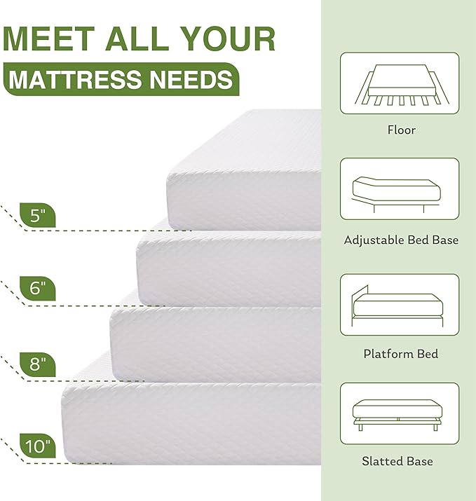EGOHOME King Size Memory Foam Mattress, 10 Inch Bed Mattress in a Box with Cooling Green Tea Gel, Relieve Pressure with Medium Support, CertiPUR-US Certified, 80''L x 76''W, White