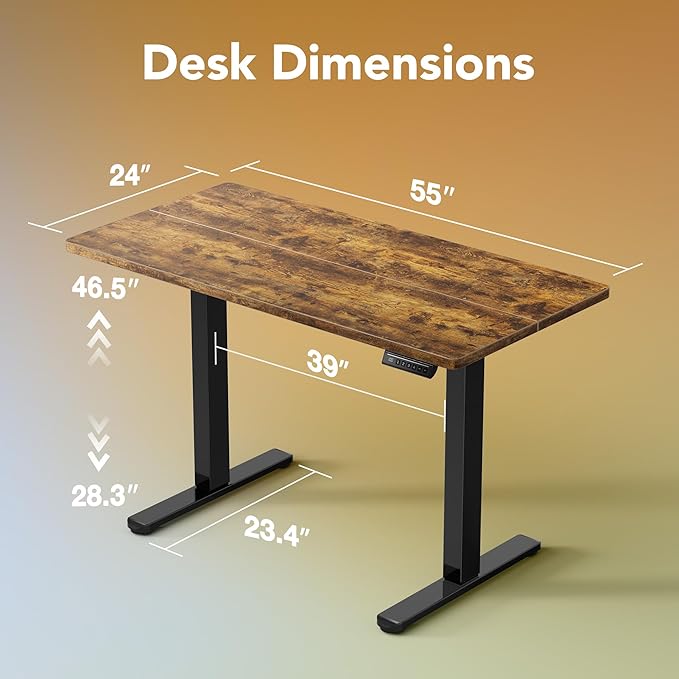 HUANUO Electric Standing Desk, 40 x 24 Inch Height Adjustable Computer Desk with Storage Bag, 4 Height Memory Settings, Sit Stand Up Desk for Home Office, Rustic Brown