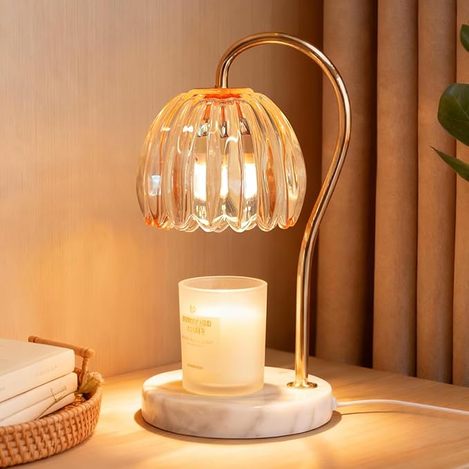 Candle Warmer Lamp with Timer, Electric Candle Warmer with 2 Bulbs for Scented Candles, Dimmable Wax Melt Warmer with Marble Base for Home Room Décor, Gifts for Women Mom