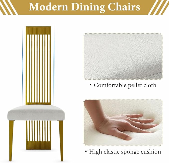 Brushed Gold Dining Chair Set of 8, High Back Kitchen Chairs,Modern Luxury Dining Chairs with Upholstered Padded Seat and Sturdy Metal Legs for Dining Room Kitchen Bedroom