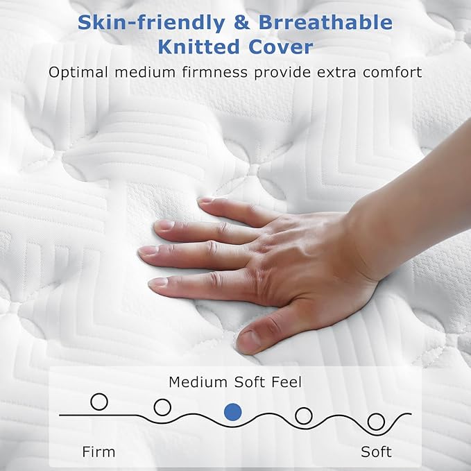 Full Size Mattress, 12 Inch Medium Firm Hybrid Full Bed Mattresses, Memory Foam Mattress in a Box for Pressure Relief, Individual Pocket Spring-Motion Isolation with Edge Support, CertiPUR-US