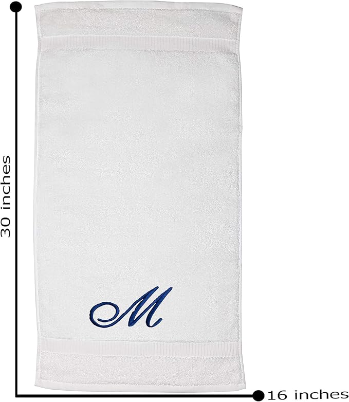 White Monogrammed Hand Towels for Bathroom - Luxury Hotel Quality Personalized Initial Embroidered Towel for Powder Room, Spa - GOTS Organic Certified - Set of 2 Navy Letter M