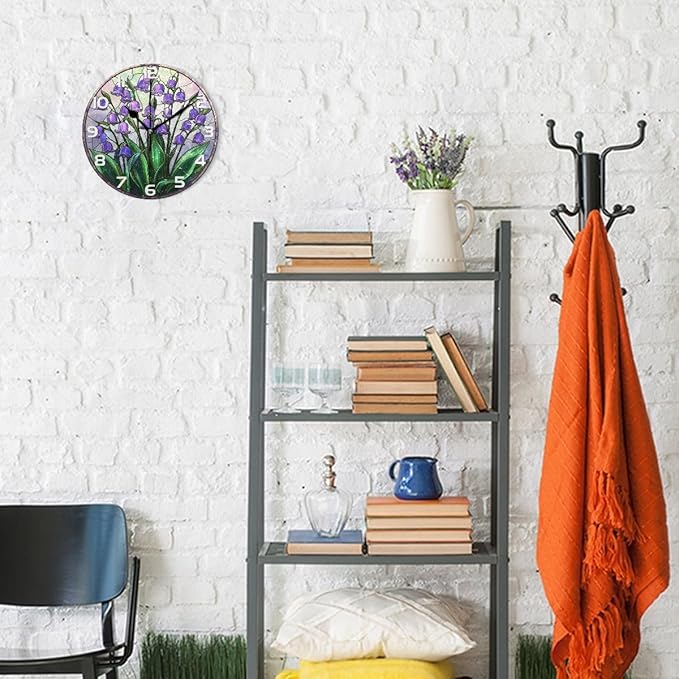Bolaz Wall Clocks Decorative Bedroom Silent Living Room Desktop Lily of The Valley Tabletop Shelf Clocks Round Battery Operated 10 Inch Non-Ticking 1