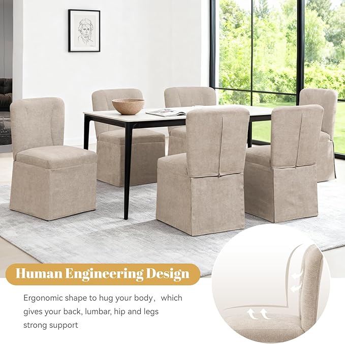 Modern Dining Chairs Set of 4, Upholstered Kitchen Table Chairs, Linen Dining Room Chairs with Metal Frame, Khaki