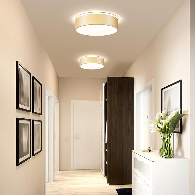 Vikaey Gold LED Ceiling Light, Modern Flush Mount Ceiling Light Fixture, Not Dimmable Minimalist Round Metal Lighting Fixture Ceiling Lamp for Hallway, Entryway, Bedroom, Balcony, 11.81 Inch