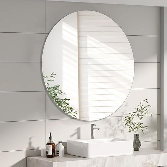 Round Bathroom Medicine Cabinet, 28 Inches Frameless Circle Mirrored Cabinet Wall Mounted Cabinet with Surface Mount Installation