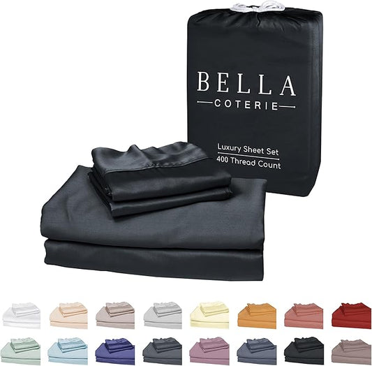 Bella Coterie Luxury Bamboo Viscose Twin Size Sheet Set | 100% Organically Grown | Ultra Soft | Cooling for Hot Sleepers | 18" Deep Pocket [Black]