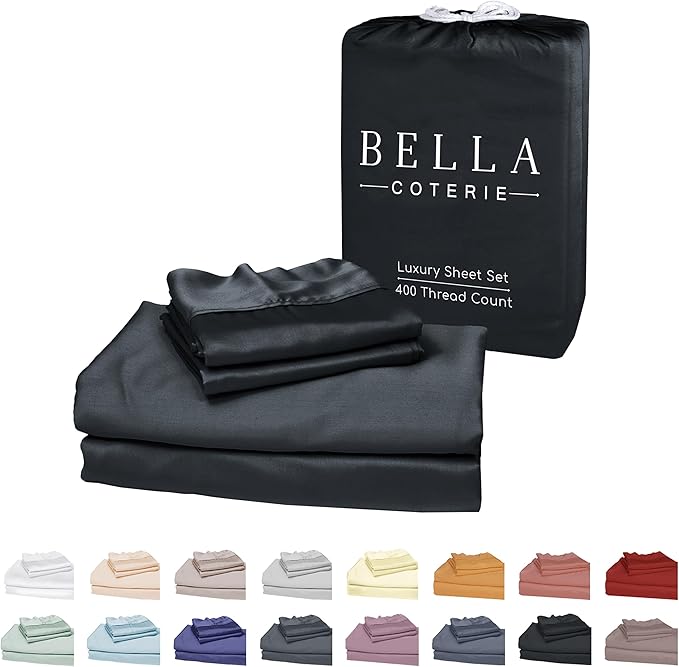 Bella Coterie Luxury Bamboo Viscose Cal King Size Sheet Set | 100% Organically Grown | Ultra Soft | Cooling for Hot Sleepers | 18" Deep Pocket [Black]