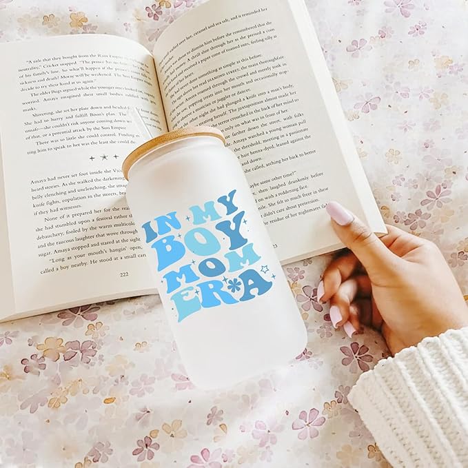Gifts For Boy Mom, Boy Mom Gifts For Mom, New Mom, Gifts For a Mom of Boys, 16oz Glass Cup with Lid and Straw, Birthday Gifts For Pregnant Mom, Expecting Mom, Mama, Mom To Be
