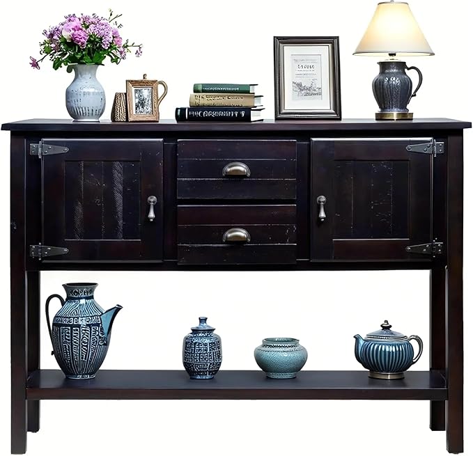 LKTART Solid Wood Farmhouse Console Table,Sofa Table with Storage Drawers and Shelves,Entryway Table for Entry Hallway Foyer Sofa Side Table,Easy Assembled(48" Espresso)