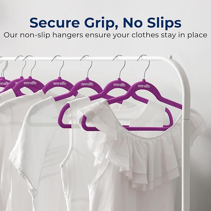 SereneLife 150 Pack Velvet Hangers - Non-Slip with 360° Swivel Hook - Ultra-Thin, Lightweight, Space-Saving, Felt Hangers for Shirts, Sweaters, Hoodies, Kids Clothes & Dresses