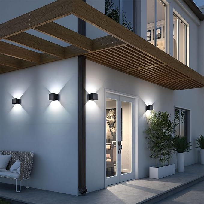 2 Pack LED 20W Outdoor Sconce Wall Lights Interior/Exterior Up and Down Lights IP65 Waterproof Sconce Outdoor Lighting Fixtures Square Aluminum Wall Mount Light Black 6500K Cold Lights