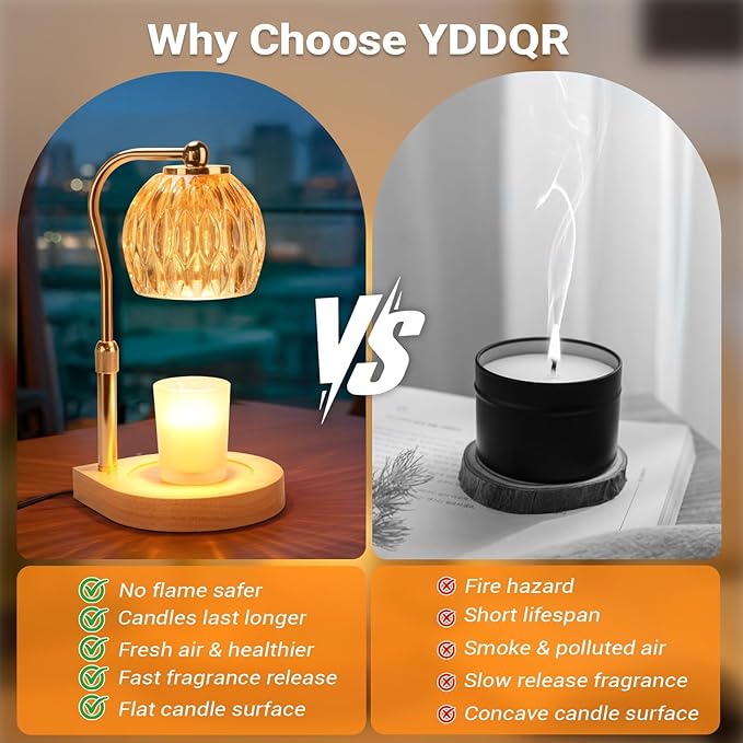 Candle Warmer Lamp with Timer Dimmer Adjustable Height, Gift for Women Mom, House Warming New Home Cozy Decor, Wax Melt Warmer for Jar Candles with 2 Bulbs