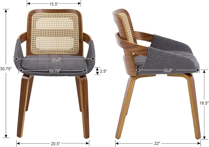 DUOMAY Modern Linen Dining Chairs Set of 4, Cane Back Room Chairs with Solid Wood Legs Kitchen Chairs for Living Room, Restaurant, Grey