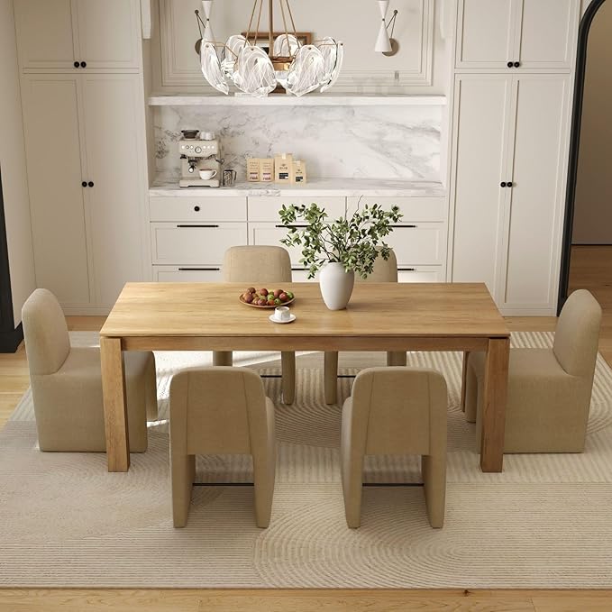 Khaki Upholstered Chenille Dining Chairs Set of 6, Mid Century Modern Dining Room Chairs with Deep Seat & Curved Back, Armless Side Chair Comfy Kitchen Chairs for Living Room/Kitchen