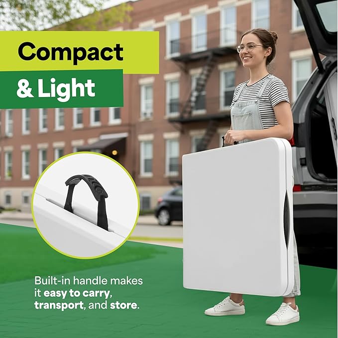 EconoHome White 8ft Folding Table with Handle | Heavy-Duty Foldable Table | Portable Table for Indoor & Outdoor Use | Perfect for Events, Camping, Parties, Dining & More