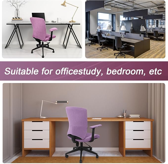 Tallew 4 Pcs Office Chair Covers Set Computer Universal Protective Stretchable Chair Seat Covers Desk Armrest Slipcovers Pads Office Cushion Backrest for Rotating (L,Purple)