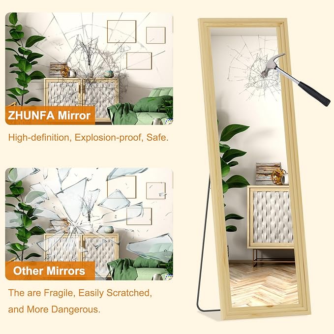 Full Length Mirror,65x22 Inch Full Length Mirror Wall Mounted,Vertical Hanging,Leaning Standing for Bedroom,Living Room,Rectangular Wooden Frame,Log Color.