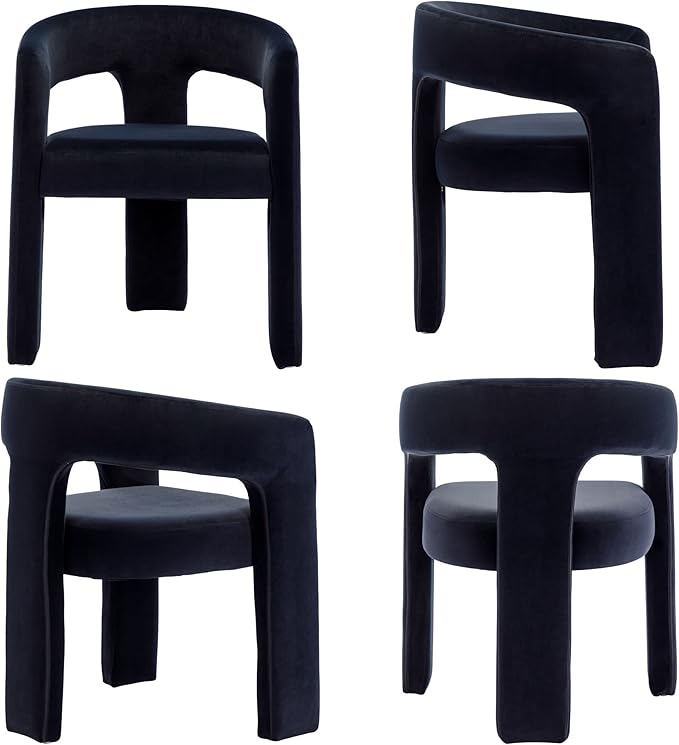Set of 2 Modern Velvet Fabric Upholstered Dining Chairs with Open-Back, Cute Barrel Side Chairs Kitchen Armchair Accent Chairs for Dining Room Bedroom, Black