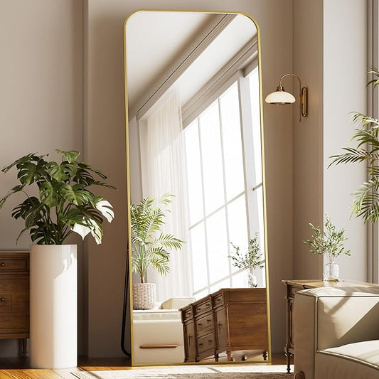 Full Length Mirror 71"x26" Arched Floor Standing Large Mirrors Full Body Mirror with Stand - with Aluminum Frame for Bedroom Living Room, Gold