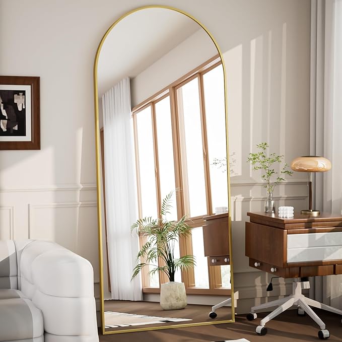 Arched Full Length Mirror 71"x26" - Floor Standing Body Mirror with Aluminum Frame,Leaning Hanging for Bedroom Cloakroom Living Room Gold