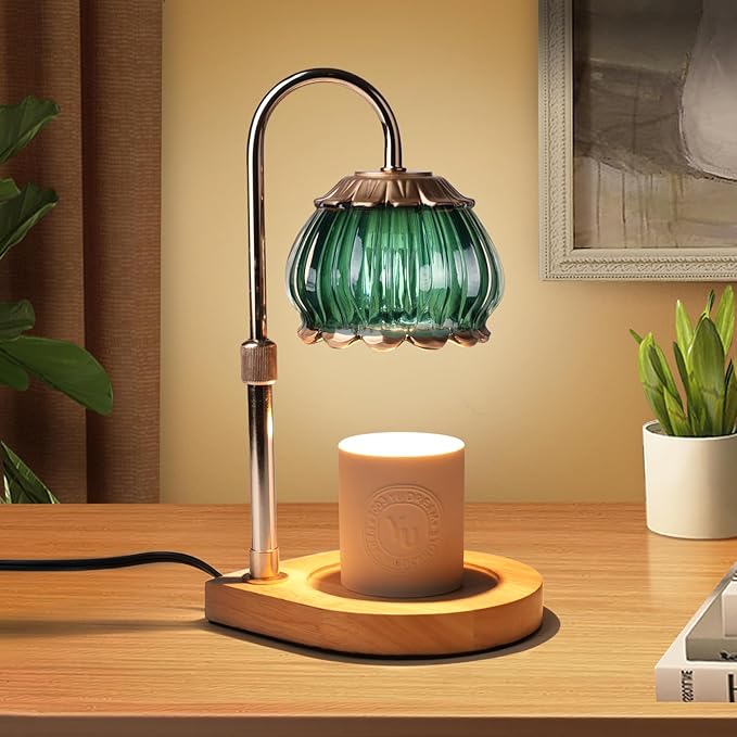 Candle Warmer Lamp with Timer,Dimmable Candle Warmer Light Adjustable Height Warmer Green Glass Lantern, Gifts for Women Mom House Warming New Home Bedroom Decor,Christmas Gifts