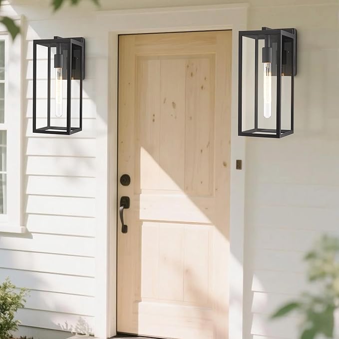 Bestshared Outdoor Wall Sconce Lights,Exterior Wall Lighting Fixtures with Clear Glass, Anti-Rust Modern Black Outside Lantern Lamp for House Front Porch Doorway Patio (Black, 15"-4 Pack)