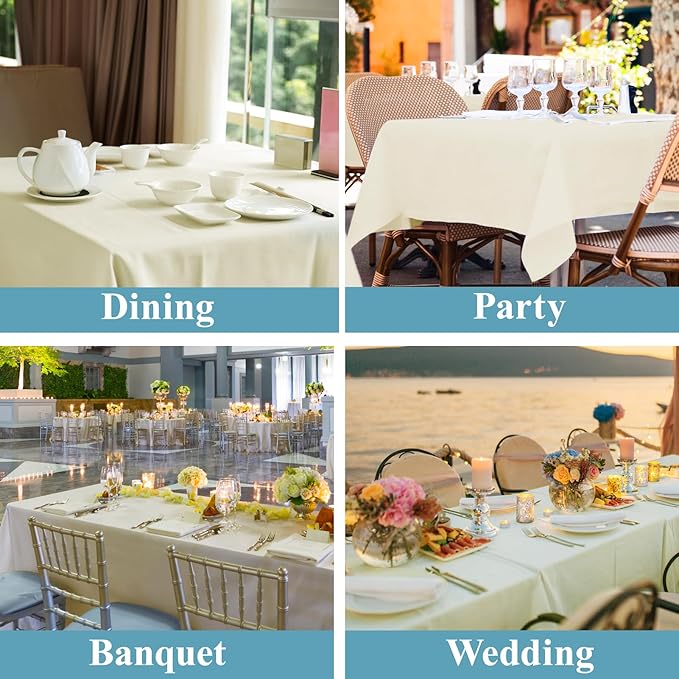 VidaFete Tablecloth 6 Pack 90 * 156inch Rectangle Table Cloth Polyester, Stain Wrinkle Resistant Polyester Dining Table Cover for Kitchen Dinning Party Wedding Rectangular Buffet Decoration(Ivory)