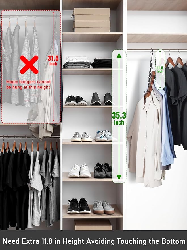 HOUSE DAY Closet Organizers and Storage, Magic Hangers Space Saving Clothes Hangers, Smart Space Saver Sturdy Plastic Hangers with 5 Holes for Heavy Clothes, College Dorm Room Essentials 8 Pack Black