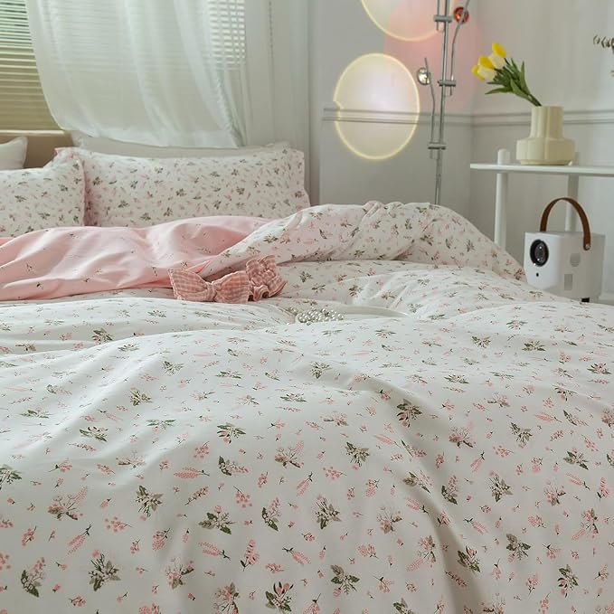 Floral Comforters Full Size 3 Pieces Soft Cute Floral Bedding Comforter Sets Garden Style Pink Flower Print Botanical Flowers Comforter Set for All Seasons 1 Comforter and 2 Pillowcases