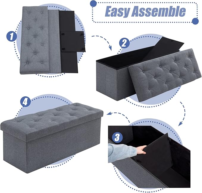 BRIAN & DANY 43 Inches Ottoman with Storage, Linen Storage Ottoman Bench, End of Bed Benches, Folding Ottomans for Bedroom, Living Room and Entryway (Gray)