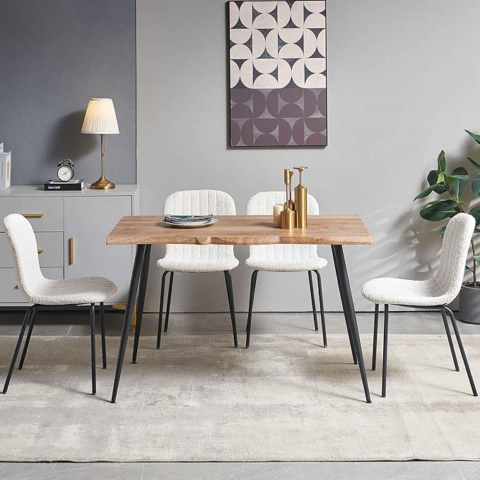 Dining Table Set for 4, Modern Kitchen Table Set and Chairs, 47" Rectangular Dining Table with 4 Mid-Century Dining Chairs Upholstered Boucle Room Chairs fpr Dining Room, Apartment