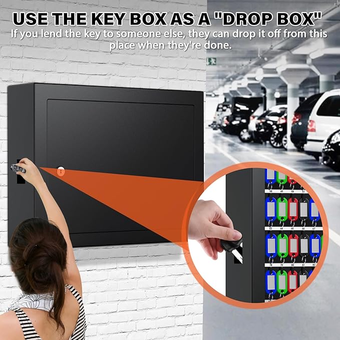 75 Keys Key Lock Box Wall Mount with 75 Colored Key Tags, Anti-Theft Key Box Key Cabinet with Side Opening, Key Organizer Key Safe for Home Office Garage Rental Business