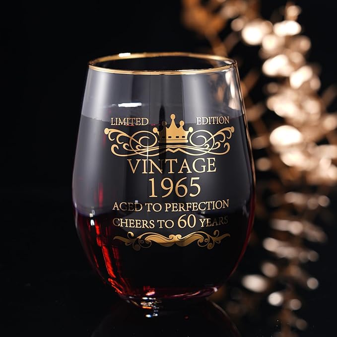 1965 60th Birthday Gifts for Women Men 15oz Wine Tumbler Red Wine Glass Drinking Cup 60 Years Old Birthday Present 60th Anniversary Present