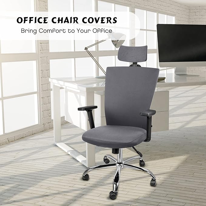 Lounsweer 3 Pieces Office Chair Cover Rolling Desk Chair Cover Gaming Covers Stretch Washable Protector Pets Slipcovers for Swivel Armchair Boss(Simple,Dark Gray)