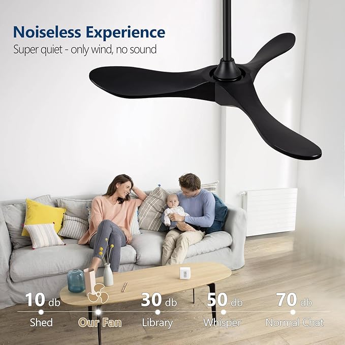 36 Inch Solid Wood Black Ceiling Fan with Remote,Ceiling Fan no Light,6 Speeds,Noiseless,Reversible DC Motor,Modern Ceiling Fans without Lights for Bedroom Farmhouse Kids Room