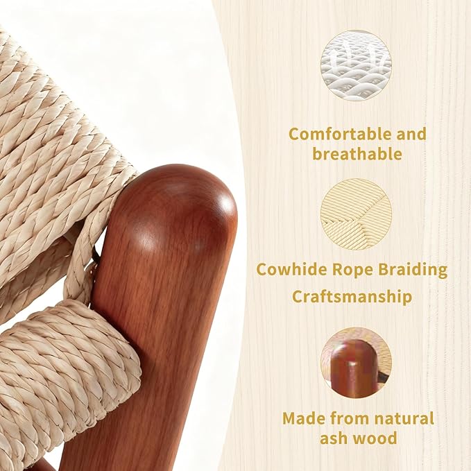 Wishbone Chair Natural Solid Wood Dining Chair/Hans Vegner Y Chair Rattan and Wood Accent Armrest Chairs Set of 1 (Ash Wood - Walnut)
