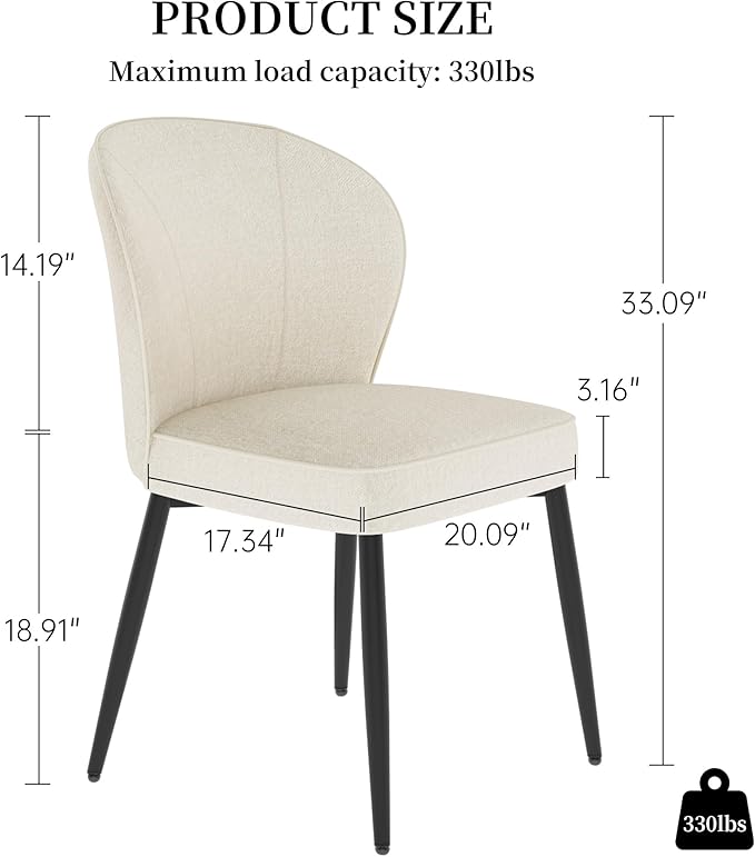 Dining Chairs Set of 4, Modern Fabric Dining Room Chairs with Curved Backrest Well-Padded Seat, Upholstered Kitchen Chairs for Living Dining Room, White