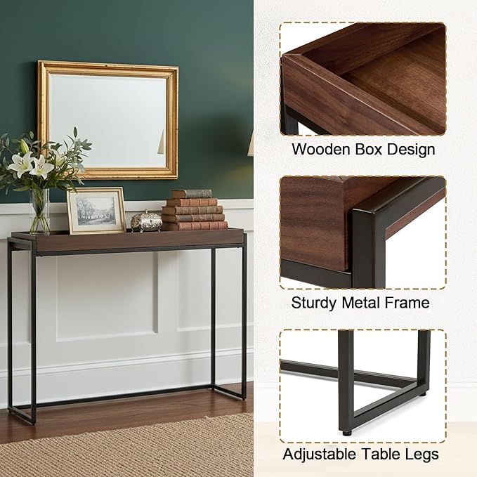 Narrow Console Table Solid Wood, Slim Entryway Table with Storage Groove, Farmhouse Small Sofa Table Behind Couch for Hallway, Living Room, Foyer(Brown 11.8" W,63" Lx31.5 H)