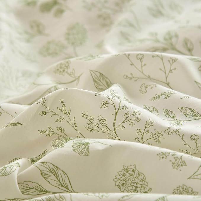 EAVD Fresh Green Floral Comforter Set Full White Fluffy Soft Microfiber Chic Garden Floral Bedding Full Bed Comforter and 2 Pillowcases Reversible Vintage Botanical Comforter Set for All-Season