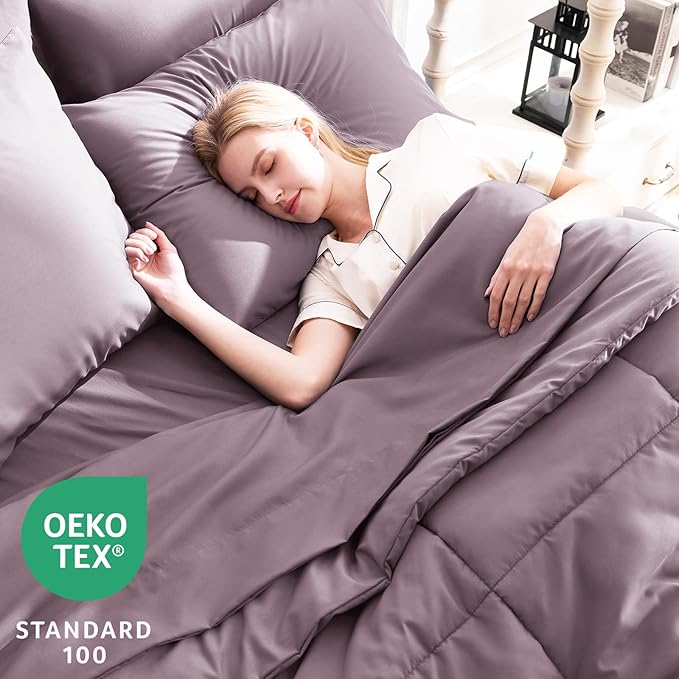 CozyLux King Size Comforter Set Dusty Purple - 7 Pieces Bed in a Bag Dusty Purple Comforter King Size, Bedding Set with All Season Quilted Comforter, Flat Sheet, Fitted Sheet, Pillowcases