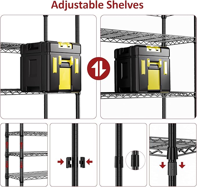 IZEUK 4 Tier Black Metal Storage Shelves, Heavy Duty Wire Shelving Rack for Garage, Kitchen, Bathroom, or Laundry Organization, 1000 lbs Capacity, 13.8" D x 35.4" W x 59.5" H